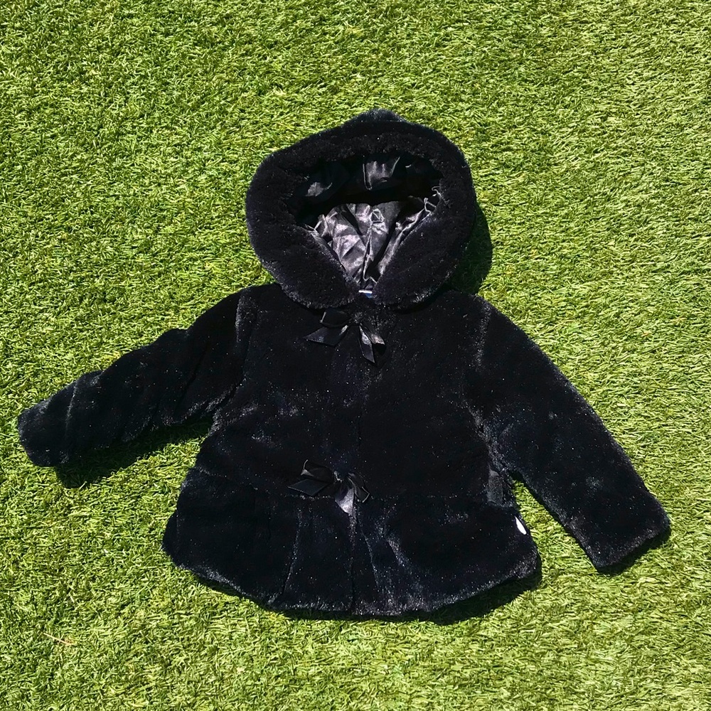 BON BEBE Black Faux Fur Winter Coat